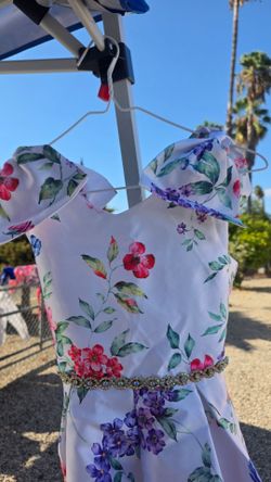 White Floral Dress with Jeweled Waist Belt