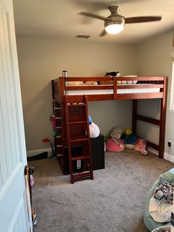 Wood Loft Bed with 6 drawers
