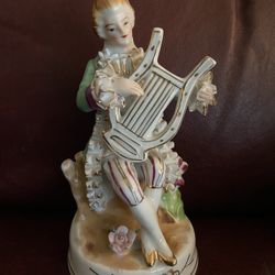 Vintage Porcelain Man Playing Harp