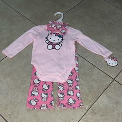 Hello Kitty Baby Girl’s Onesie, Leggings, Hair Bow, Size 12 Months 