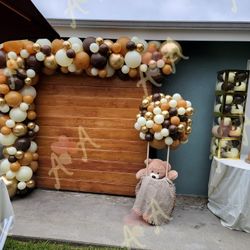 Teddy Bear Wood Backdrop Balloons 