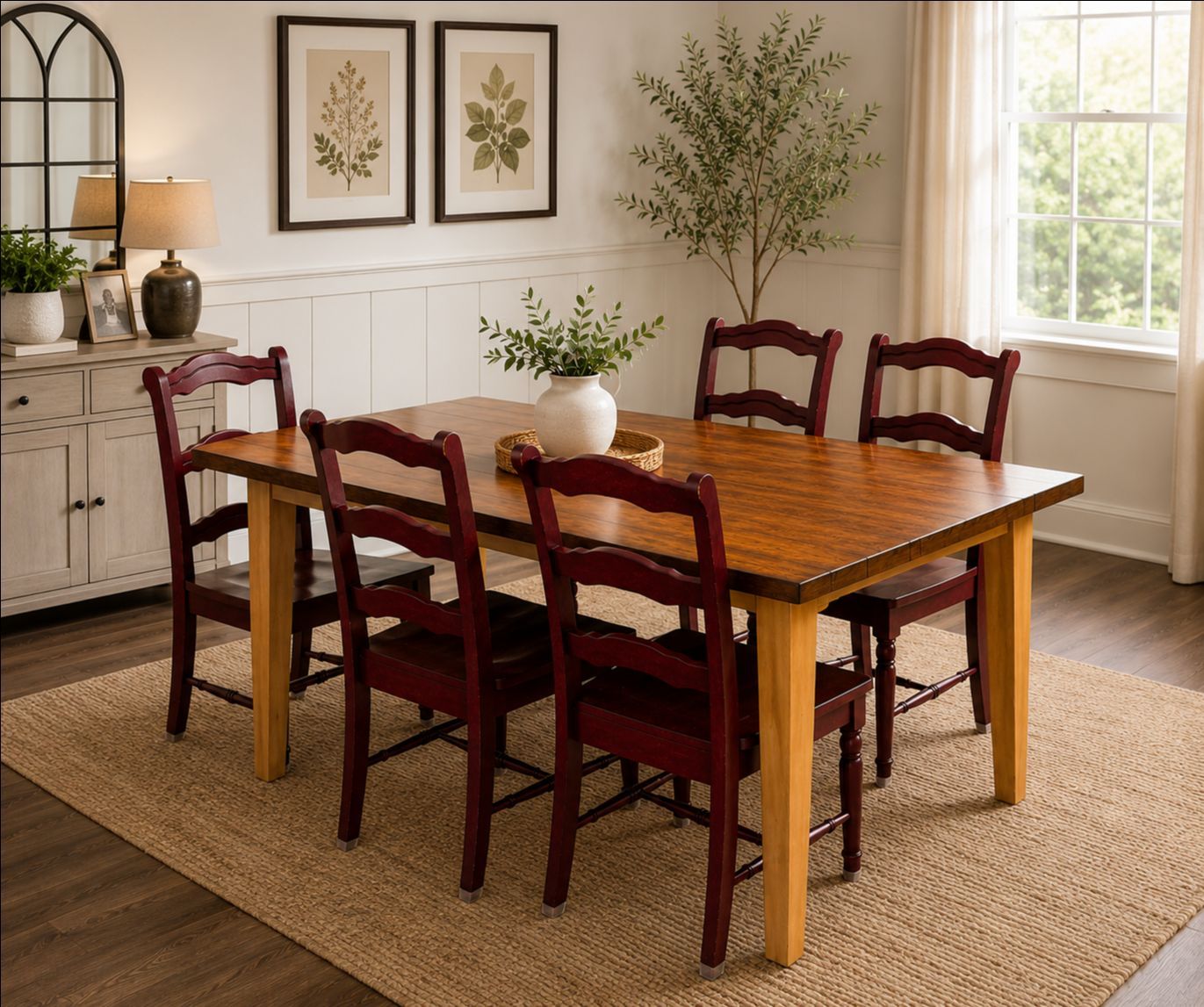 Solid Wood Farmhouse Dining Table + 5| Pier 1| Chairs