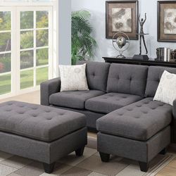 Brand New Blue Grey Sectional Sofa With Ottoman 