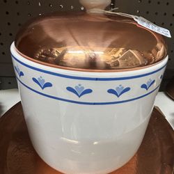 Large Vintage Ceramic Canister w/ Copper Lid (Portugal)