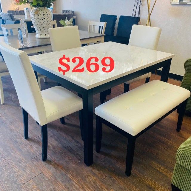 5 Piece Faux Marble Top Dining Table Set 48" x 36" x 30"H