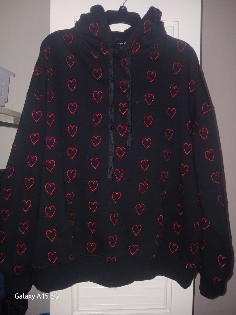 Mens' Black Lover Boy Hoodie with Red Hearts