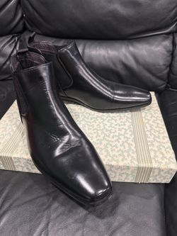 Men’s Black Leather Square-Toe Chelsea Dress Boots – Size 10 (Fits up to 10.5)