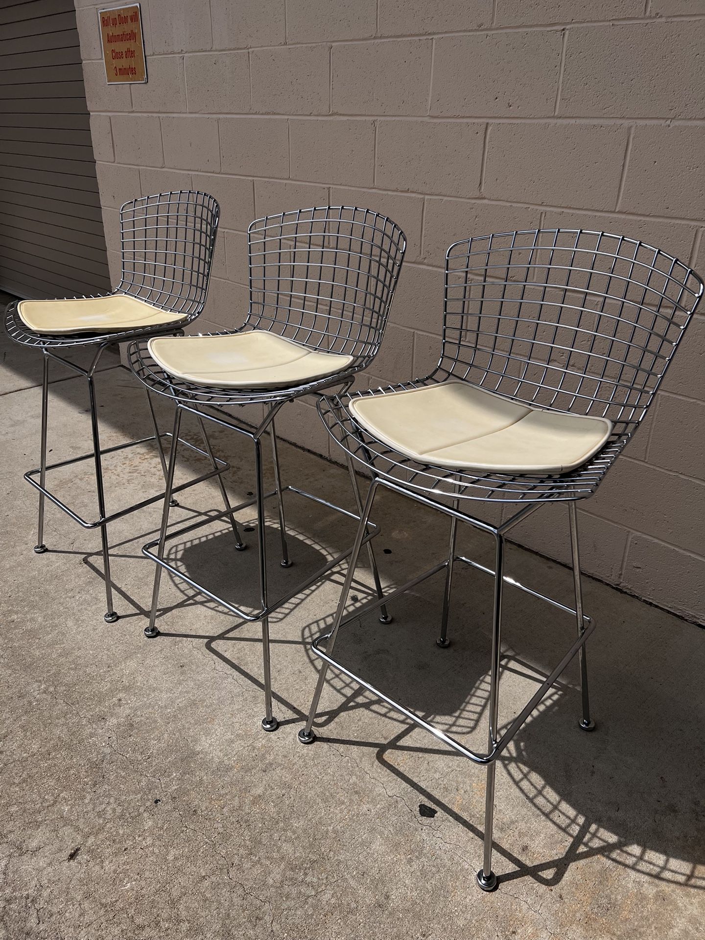 Antique Bertoia Chrome Bar Stools by Knoll Set of 3
