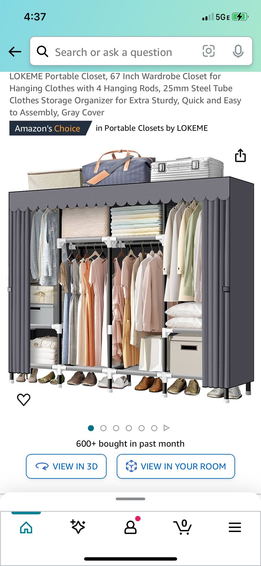 Portable Closet, 67 Inch Wardrobe Closet For Hanging Clothes With 4 Hanging Rods