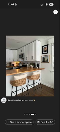 Woven Seagrass Bar Stools with Black Legs
