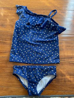 Old navy Baby girl toddler blue polka dot summer pool swim bathing suit 4 4t 5 5t