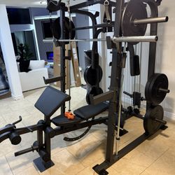 Vesta Fitness Smith Machine 2001 w/Bench Attachment | 230lb Bumpers Weights | 7ft Olympic Bar | Fitness | Gym Equipment | FREE DELIVERY & INSTALL🚚 
