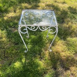 Antique Wrought Iron Side Table With Glass Top