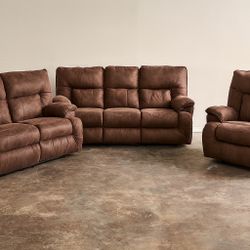 (🚚DELIVERY)Chocolate Brown 3 Pc Recliner Set 