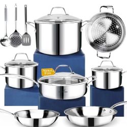Homichef 14 Piece Nickel Free Steel Cookware Set. 