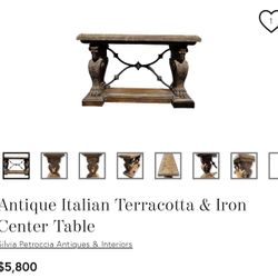 Antique Italian Terracotta & Iron Center Table 