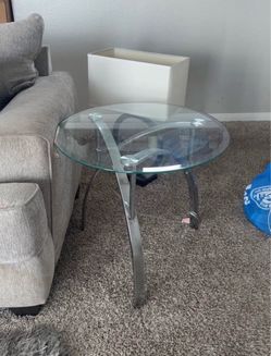 2 Round Glass Top Side Table with Chrome Legs and matching coffee table
