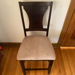 High Dark Wood Dining Chair with Upholstered Seat