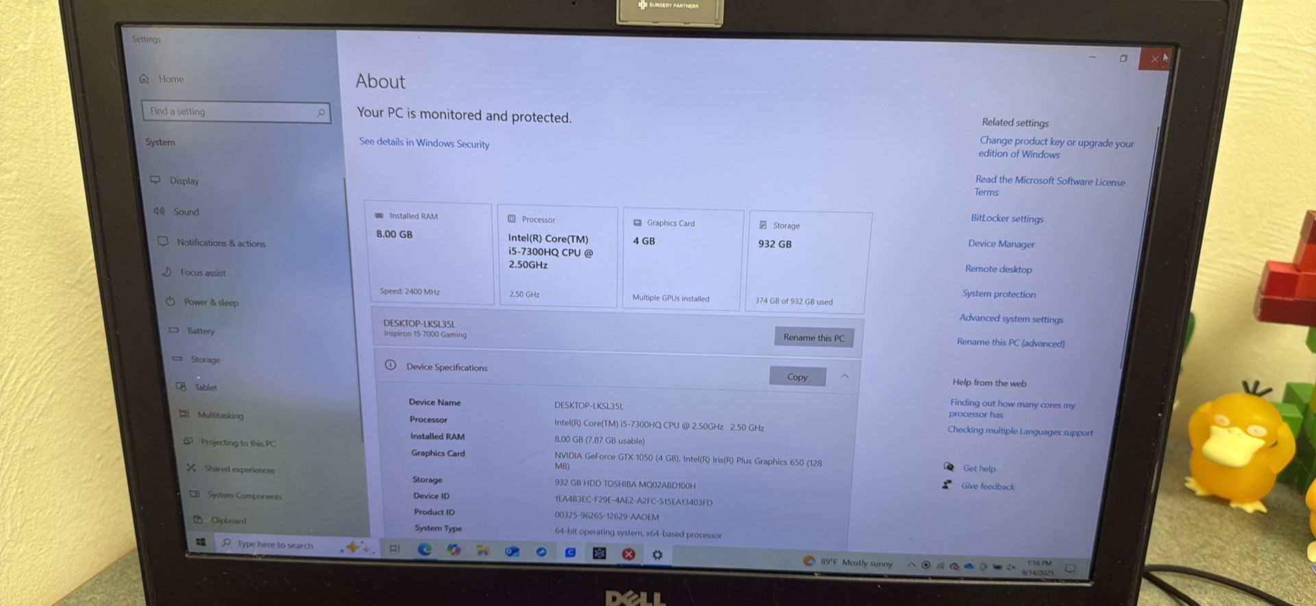 Dell Inspiron 15 7567 15.6" 932GB Storage 8GB Ram 4GB Graphics Card