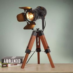 COSYLUX Industrial Tripod Camera Table Lamp Vintage Wood Cinema Decorative Searchlight Farmhouse Standing Lighting Fixtures Nautical Spotlight Decorat