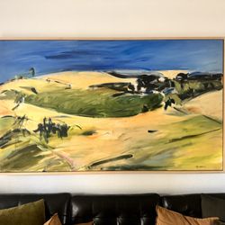 Large Signed Framed Vintage Abstract Landscape Painting 