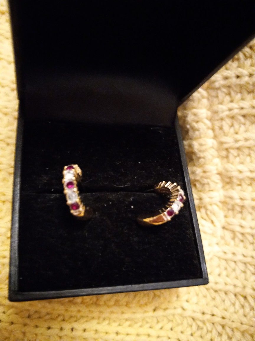 New Ruby And Diamond Diamonisse Gem HOOP Earrings