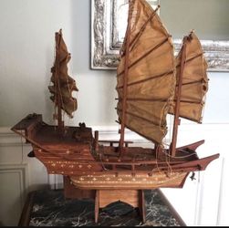 27” Tall Large Pirate Ship Model Wood