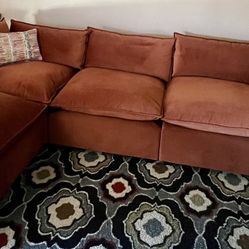 Rust Velvet Sectional Couch