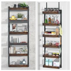 Over the Door Pantry Organizer, 6-Tier Adjustable Solid Wood Rack | Over-Door & Wall Storage Organizer with 8 Boards (2 Extra) | Multi-Space Kitchen,B