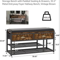 3 Tier Entryway Bench, Shoe Rack With 2 Drawers 