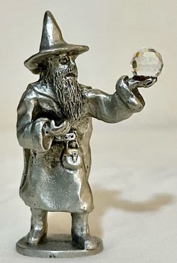 a vintage pewter wizard figurine produced by Spoontiques