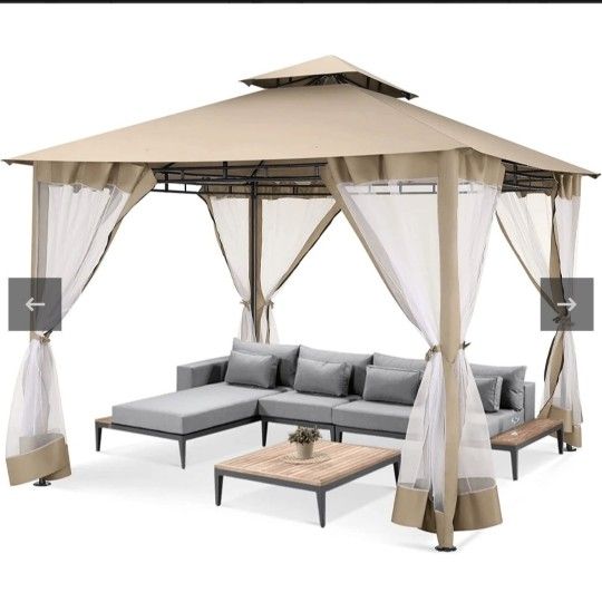 Gazebo 10x10 Double Roofs With Mosquito Net Gazebo With Waterproof Mosquito Net