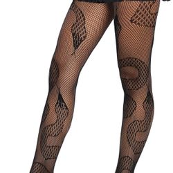 Women's Snake Print Fishnet Tights High Stretch Gothic Punk Ripped Mesh Fishnet Stockings