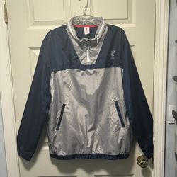 Liverpool LFC Long Sleeve Blue Gray Long Sleeve 1/4 Zip Windbreaker XL EPL