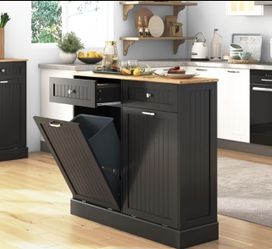 Tilt-out trash and recycle cabinet with 2 storage drawers and cutting board brand new
