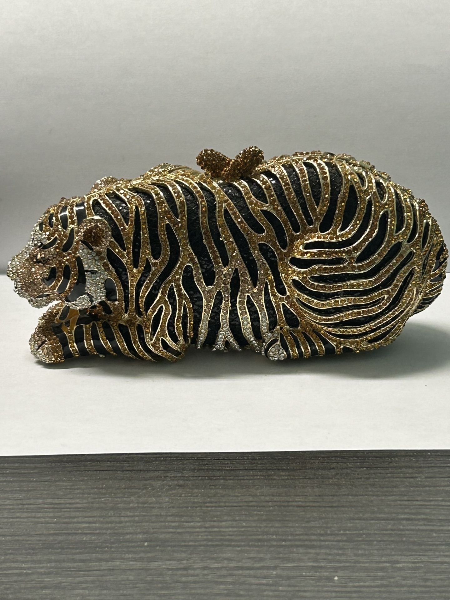 Black and Gold Tiger Crystal Evening Clutch w/box