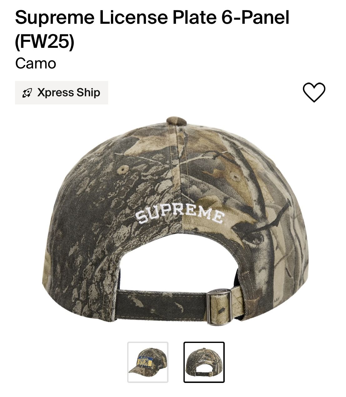 Supreme License Plate 6-Panel Realtree Hardwoods Camo Hat for Sale