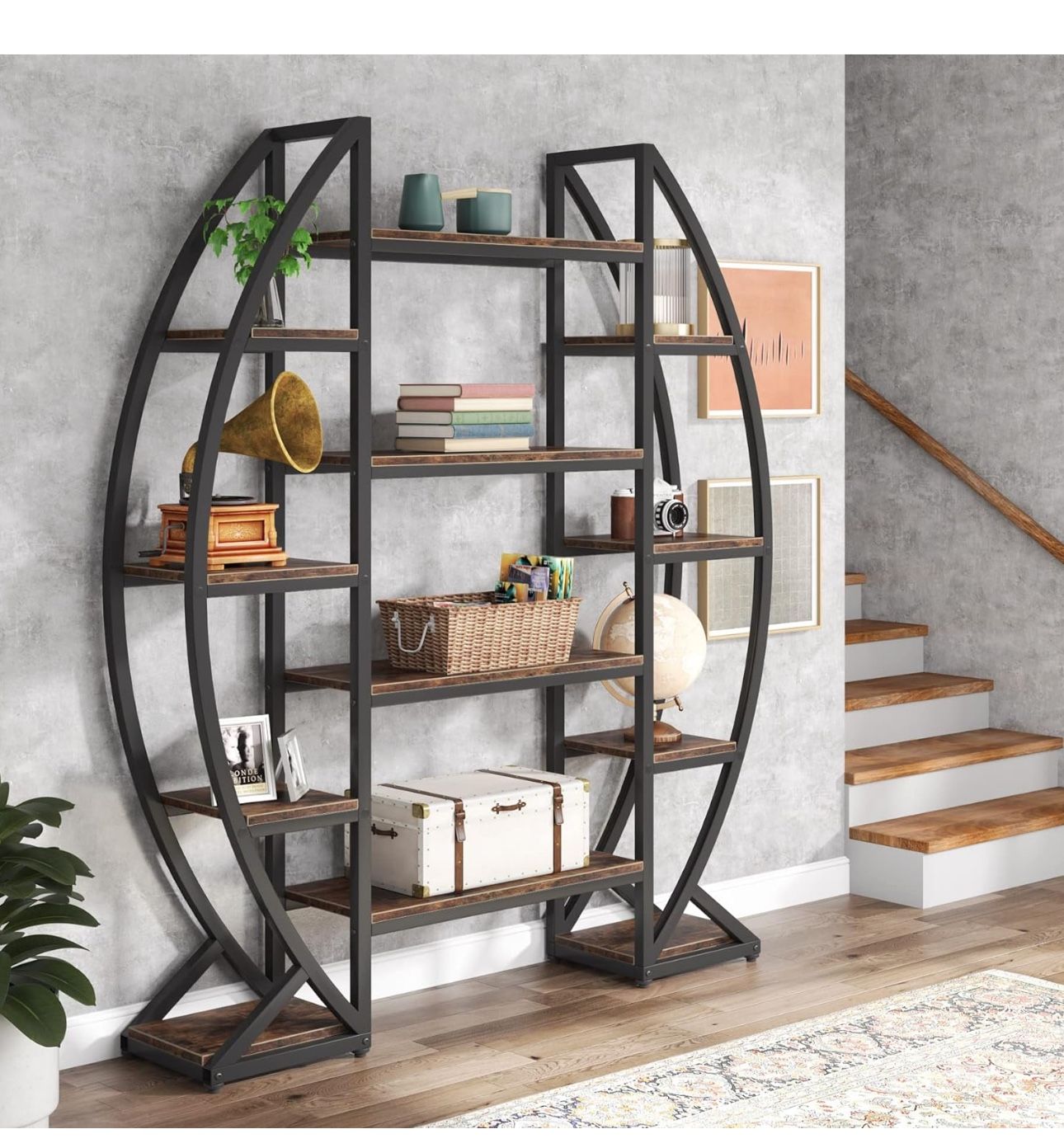 Oval 5 Tier Bookshelf Brown