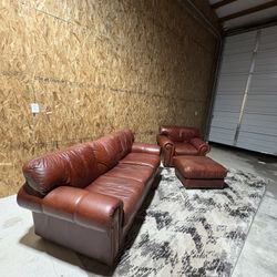 Genuine Leather Sofa Set – Couch, Chair & Ottoman