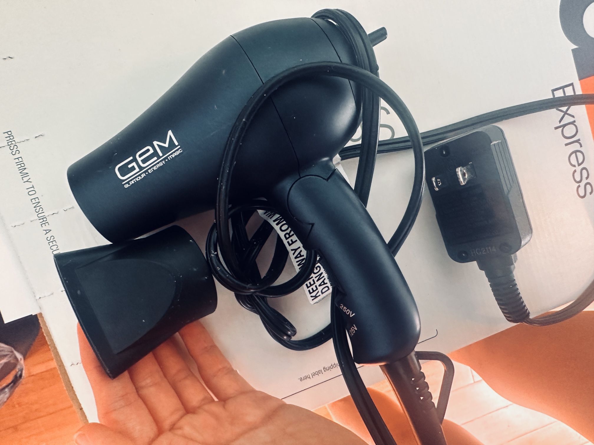 GEM Glamour Energy Magic Folding Handle Travel Hair Dryer.