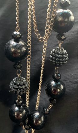 Vintage long multi chain black bead necklace