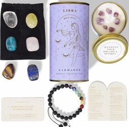 LIBRA Zodiac Crystal Healing Stones Kit, Astrology Horoscope Gift w/ Candle