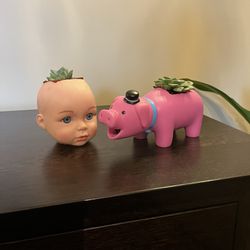 Funky Planter Succulent Pot Pig Baby Doll Head Oddity