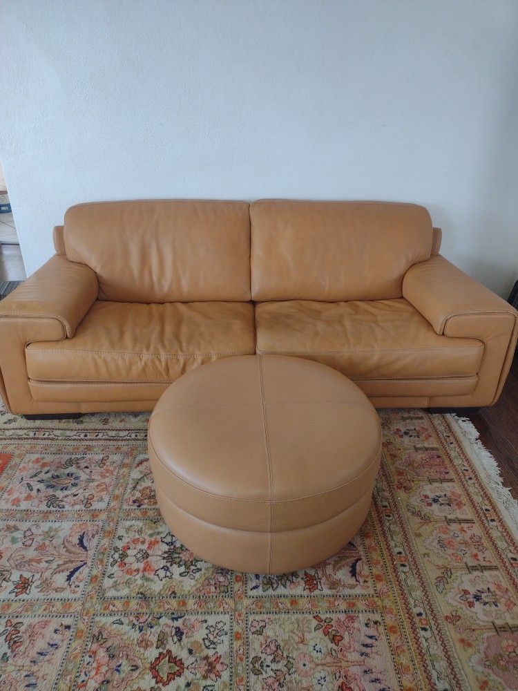 Beautiful Leather Coach And Ottoman