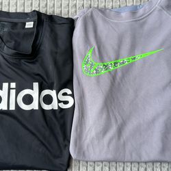 2 Mens XL Pre Owned Nike and Adidas Short Sleeve workout shirts. 2 Short Sleeve Tshirts 1 price