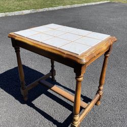 Vintage Wooden Table With Tile 