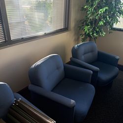 3 Blue Upholstered Club Chairs