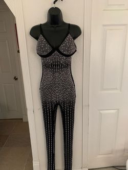 Black Rhinestone Embellished Jumpsuit