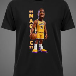 Magic Johnson Lakers Cartoon Caricature Purple T-Shirt