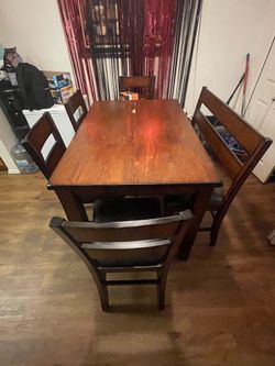 Dining table with 4 chairs and 1 bench